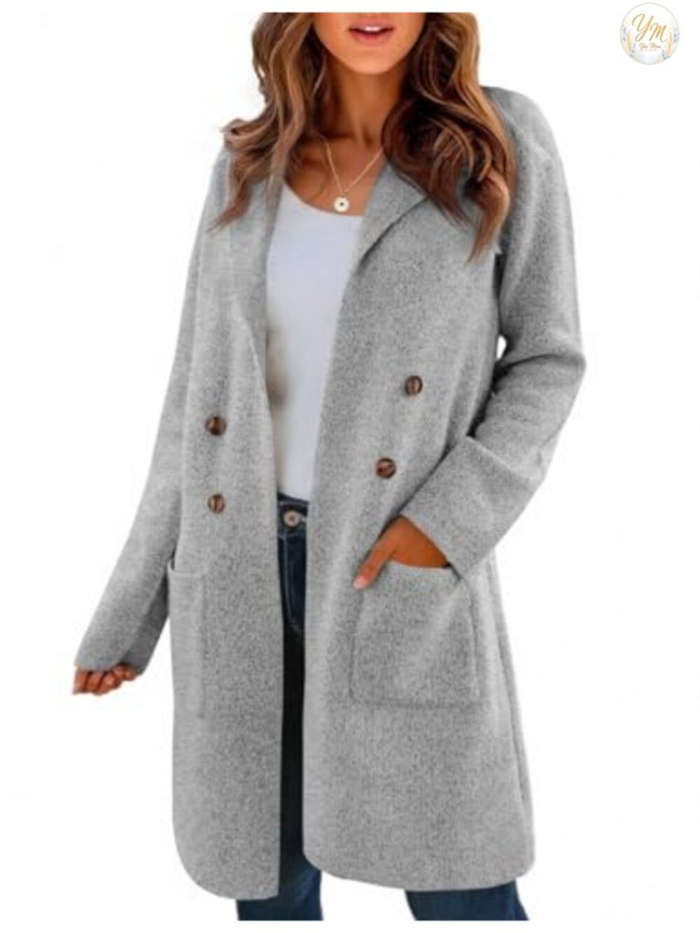 Women's Long Open Front Cardigan Chunky Knit Coatigan with Pockets Lapel Notch